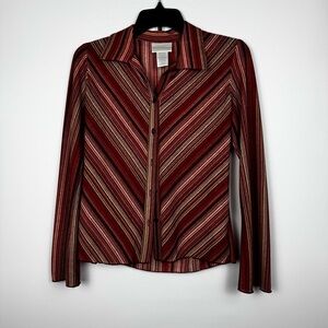 Worthington Red and Cream Striped Long Sleeve Button-Up